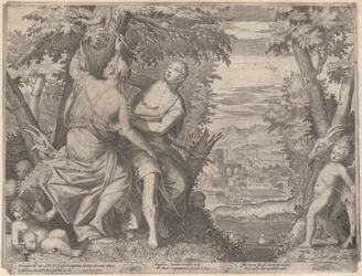 Angelica and Medoro, They Stand Next to a Stream as Medoro Carves Their Names