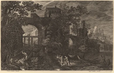 Nocturnal Landscape with River Fishermen outside City Walls