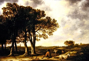 Goatherd in Landscape, a Distant View of Amsterdam