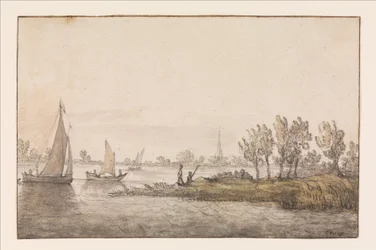 River landscape with sailboats