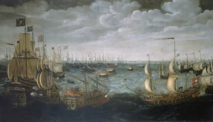 Launch of fireships against the Spanish Armada, 7 August 1588, c.1590