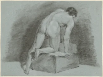 Male Nude, Bent Forward, Seen from the Back