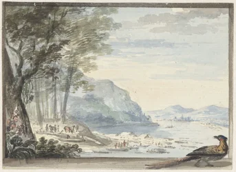 River Landscape with a Chicken in the Foreground