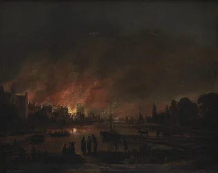 Fire at a Village by Night