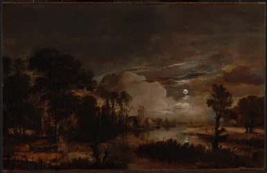 Moonlit Landscape with a View of the New Amstel River and Castle Kostverloren