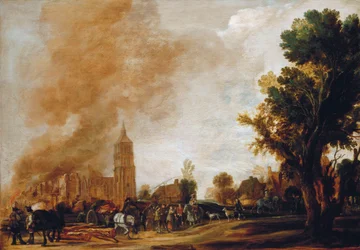 Soldiers Leaving a Burning Village
