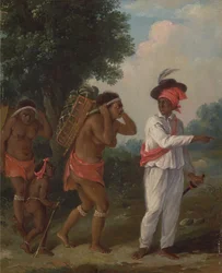 West Indian Man of Color, Directing Two Carib Women with a Child, ca. 1780