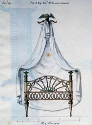 Canopy Bed for Alexander Saracens, from Lavori di Falegname e Fabbro Ideati e Disegnati da Me Agostino Fantastici, Manuscript 3, Plate 18
