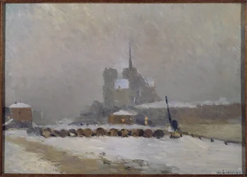 Notre-Dame de Paris, snow effect, evening, ca. 1897