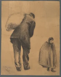 Study of a Man Seen from the Back Carrying a Sack, and a Woman in a Hooded Cloak