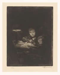 Children drawing at twilight