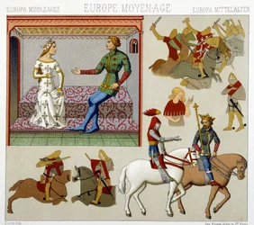 Costumes of the Middle Ages in France. Chromolithographic plate - in 