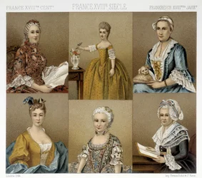French feminine fashion in the 18th century. Illustration in 