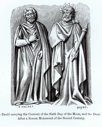 Two Druids, One Carrying the Crescent of the Sixth Day of the Moon, after a Roman Monument of the Second Century, Illustration from Science and Literature in the Middle Ages and the Renaissance