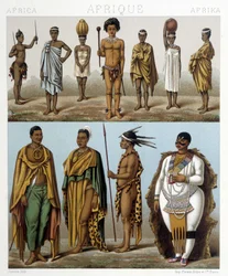Various Men from Southern Africa. Illustration in “Le Costume Historique” by Racinet