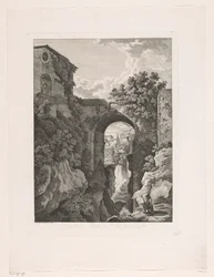Waterfall at the San Rocco Bridge in Tivoli (series title: Picturesque Etched Prospects from Italy)