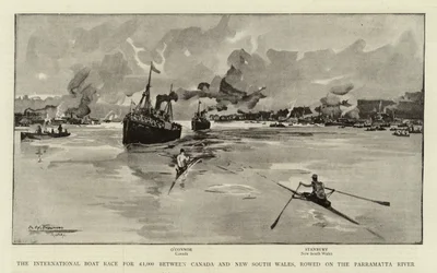 The International Boat Race for £1,000 between Canada and New South Wales, rowed on the Parramatta River