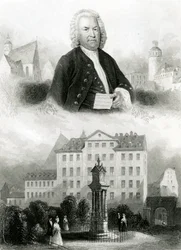 Portrait of Johann Sebastian Bach and Monument