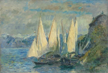 Boats with Large Sails on Lake Geneva at Meillerie in Haute-Savoie