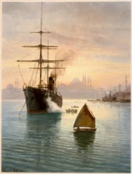 Istanbul, Harbor (Watercolor by Albert Nikolayevich Benois)
