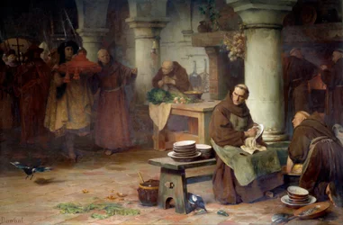 Saint Bonaventure (San Bonaventura) (1217-1274) receiving the cardinal