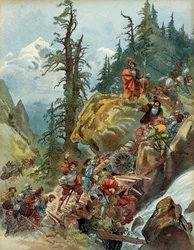 Fifth Italian War (1515-1516): the passage of the Alps in August 1515, by the Larche Pass, of the army of Francis I (1494-1547), en route to Italy