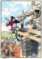 Gargoyle Sculptor on Scaffolding in the 15th Century
