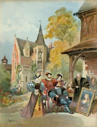 King Francois I (1494-1547) Buying the Mona Lisa from Leonardo da Vinci, Close to the Royal Castle of Amboise, Between 1516 and 1519. Illustration