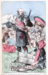 Phileas Fogg and Passepartout after the tour of the world in 3 years 8 months and 17 days, parody of Jules Verne, 