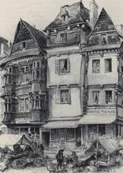 Place du Marche in Lannion - La Vieille France - La Bretagne - Text, Drawings and Lithographs, by Albert Robida (undated end 19th century)