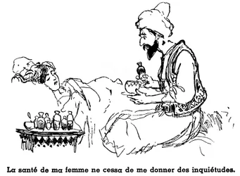 Sindbad the sailor - tale of the thousand and one nights - illustration of a book from 1948 telling his adventures - illustration by Albert Robida - Fourth voyage: Sindbad and the old man of the sea