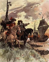 The shyness of Captain Bellormeau - “Bellormeau inspected Fort Philippe”. Character from Albert Robida