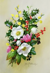 Spray of Dogrose, Holly, Mistletoe and Larkspur