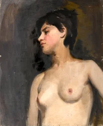 Female Half-Nude. Black Background. c.1880