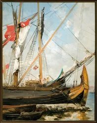 Sailboats on the Bosphorus in Turkey Painting by Alberto Pasini (1826-1899) 19th century Genes, Galleria d