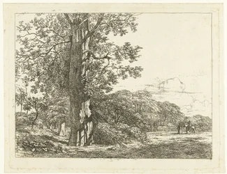 Landscape with Large Beech Tree and Rider Talking to Man