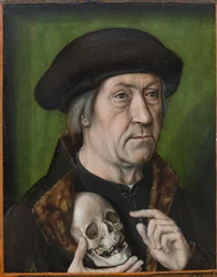 Self-Portrait with a Skull, by Aelbrecht Bouts (1451/54-1549). Oil on wood, c. 1520. Dimension: 42.6x33 cm. Muzeul National Brukenthal, Sibiu