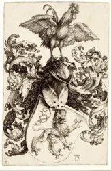 Coat of Arms with a Lion and a Cock