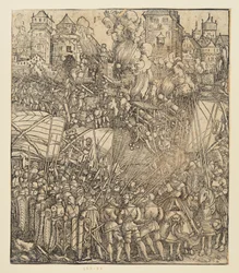 The Triumphal Arch of Emperor Maximilian I (fragment of 24b): The battle scene at upper left