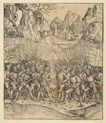 The Triumphal Arch of Emperor Maximilian I (fragment from 24b): The battle scene at lower left