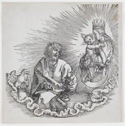 The Virgin Appearing to Saint John, from the 1511 edition of “The Apocalypse”