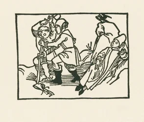 The Priest is lying in the meadow, a raven is croaking on a hollow stone