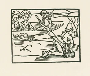 The duchess is in a boat on the water where the Priest is washing his undergarments