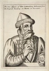 John Gutenberg, from Mechanick Exercises: or The Doctrine of Handy-Works applied to the Art of Printing, pub. 1683