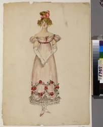 Dress with flower garlands. Costume project for the opera 