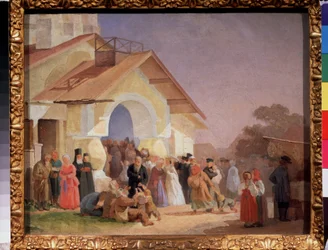 Coming out of a Church in Pskov