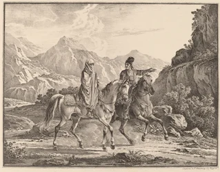 Man and Veiled Woman on Horseback