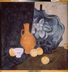 Still life with a yellow jug and a white bowl - by Alexander Vasilyevich Shevchenko