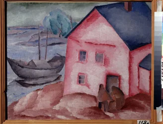 A Pink House at the River