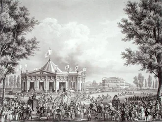 Procession passing the Pavilion erected for the Occasion of the Coronation of Ferdinand I (1793-1875)